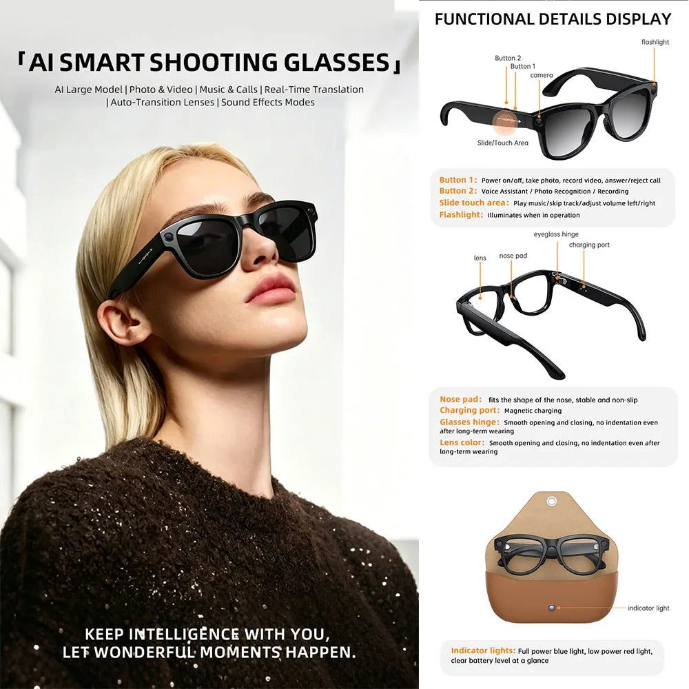 8MP 4K Camera Smart Glasses with AI Language Assistant & Call Real-time Translation