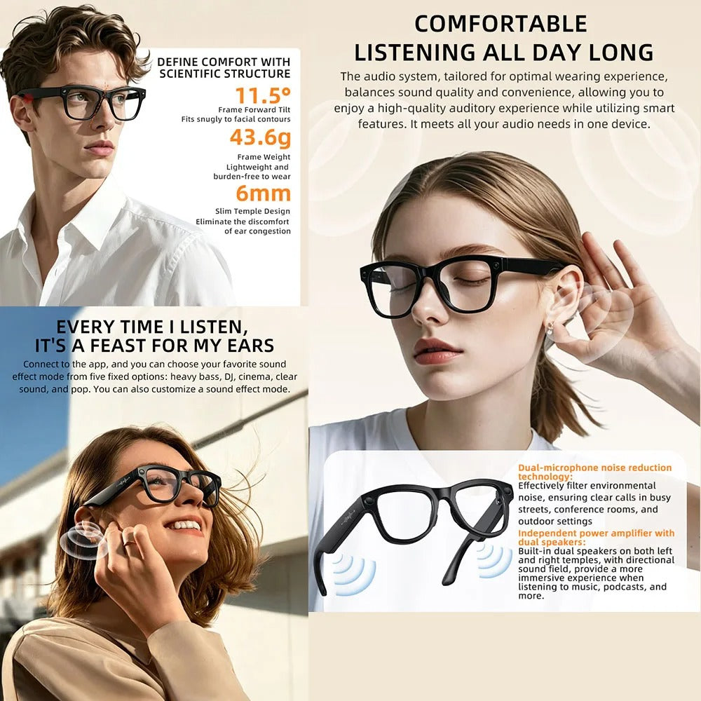 8MP 4K Camera Smart Glasses with AI Language Assistant & Call Real-time Translation