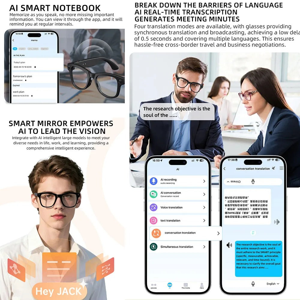 8MP 4K Camera Smart Glasses with AI Language Assistant & Call Real-time Translation