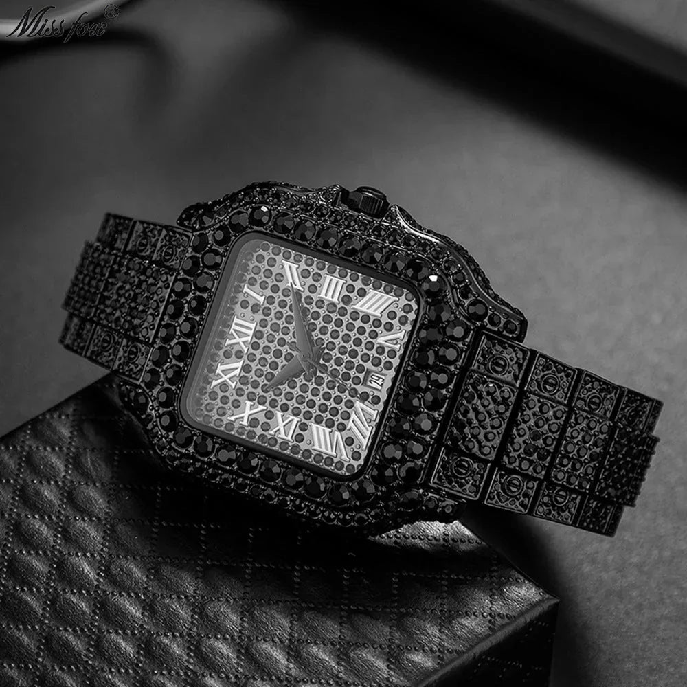 straight European Hip Hop Diamond Quartz Wrist Watch